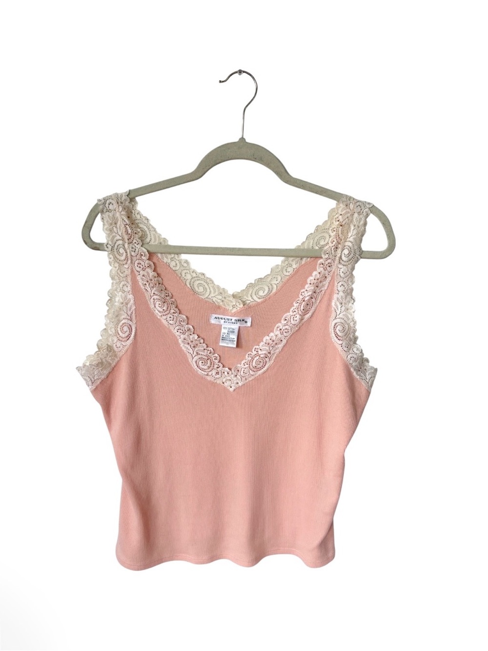 August Silk Lace-Trim Pink Camisole Tank Top